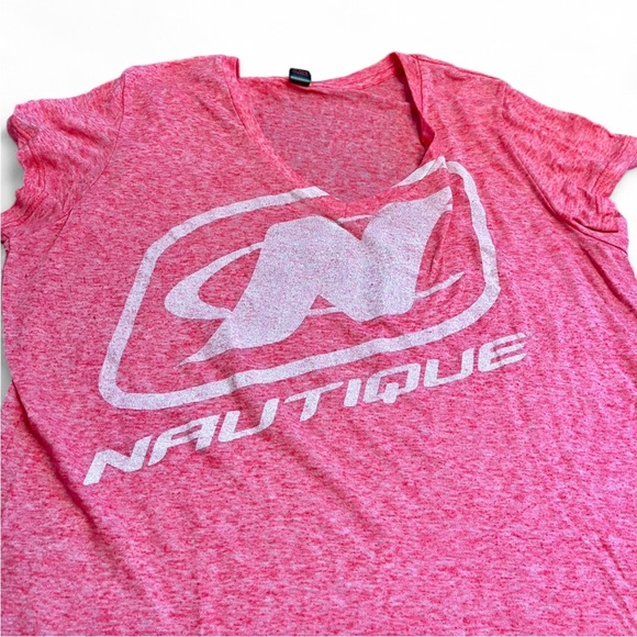 Nautica Pink Graphic V Neck Short Sleeve Tee size XL - Picture 2 of 6